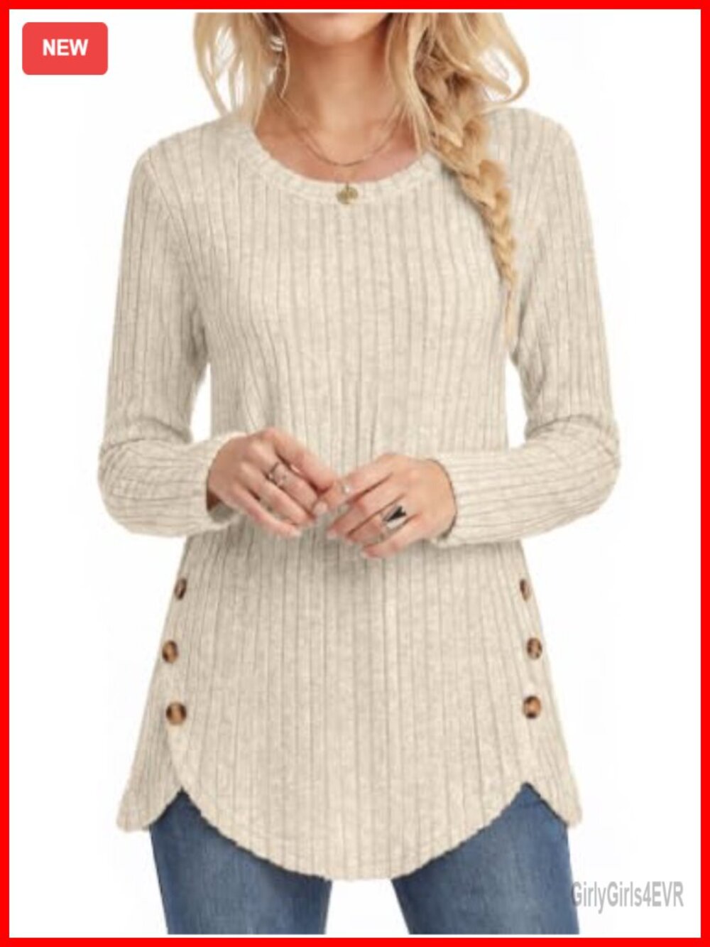 Womens Long Sleeve Tunic Top Sweater Dressy Blouse with Side Buttons